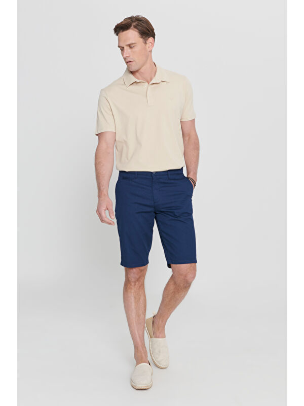 Altınyıldız Classics Erkek Lacivert Slim Fit Dar Kesim Pamuklu Yan Cepli Armürlü Şort
