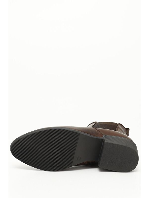 KAHVE MELANJ Hakiki Deri Kauçuk Taban Topuklu Lastikli Kadın Chelsea Bot 52488 - Görsel 5