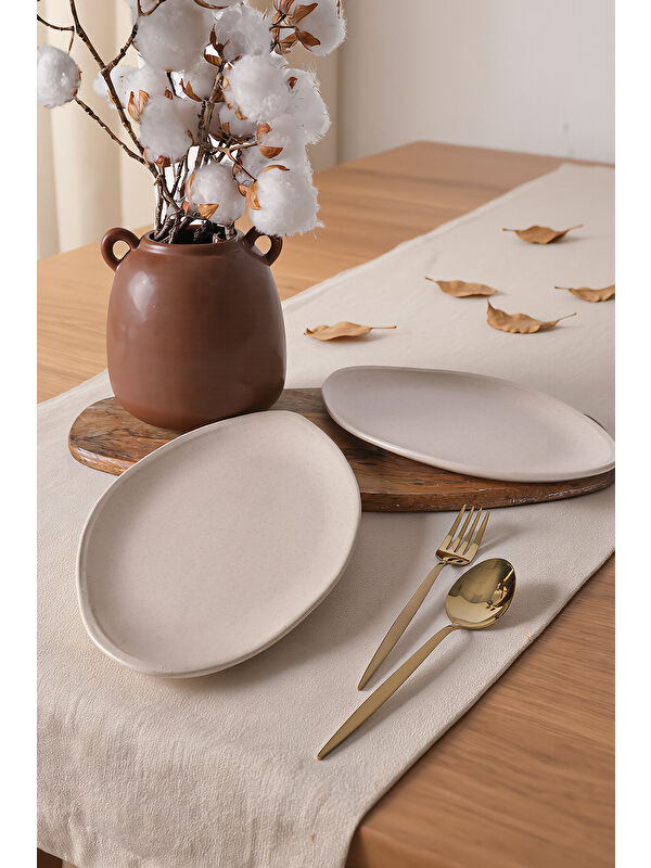 Keramika Mat Krem Bloom Kayık Tabak 31 Cm 2 Adet