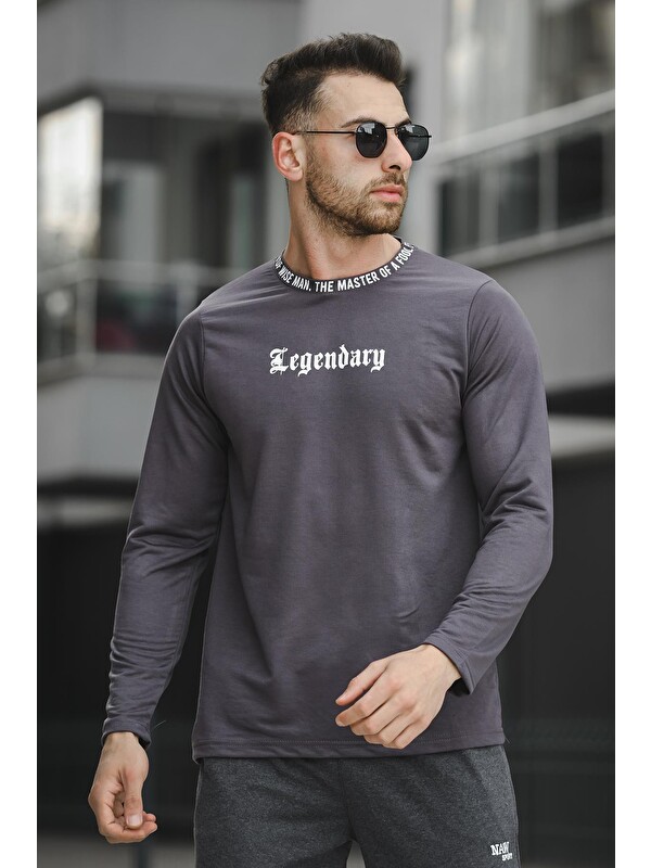 Oksit Yakası Baskılı Slim Fit Elastanlı Sıfır Yaka Erkek Sweatshirt