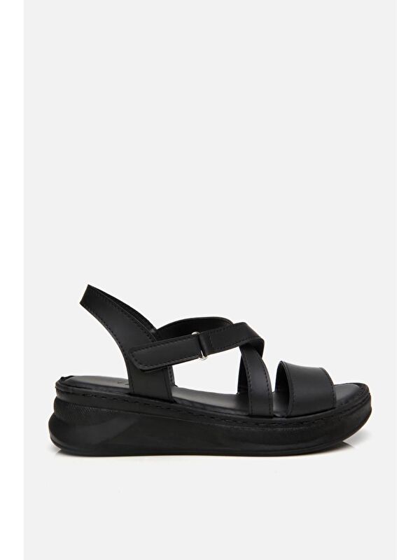 Kadın Siyah Comfort Düz Sandalet - Görsel 2