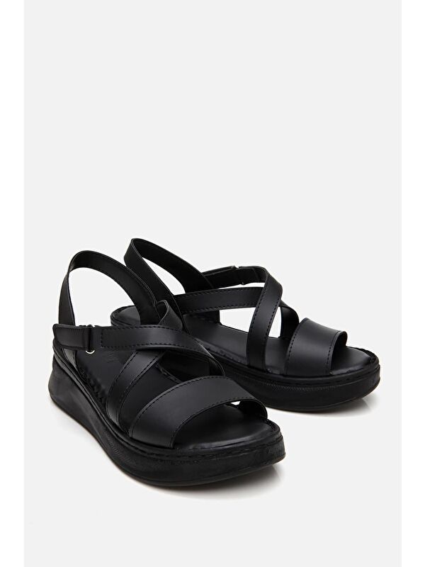 Kadın Siyah Comfort Düz Sandalet - Görsel 3