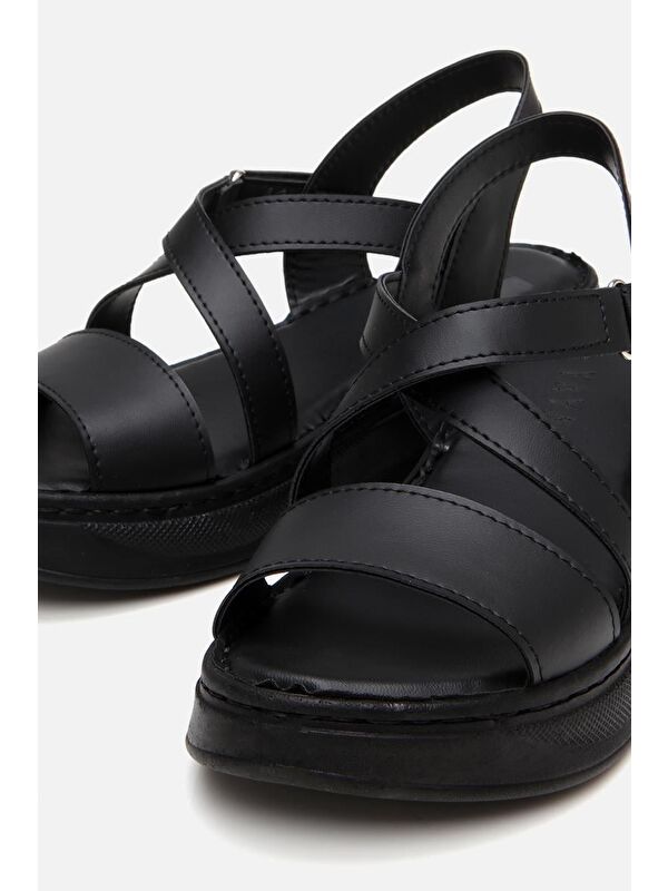 Kadın Siyah Comfort Düz Sandalet - Görsel 4