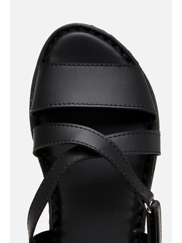 Kadın Siyah Comfort Düz Sandalet - Görsel 5