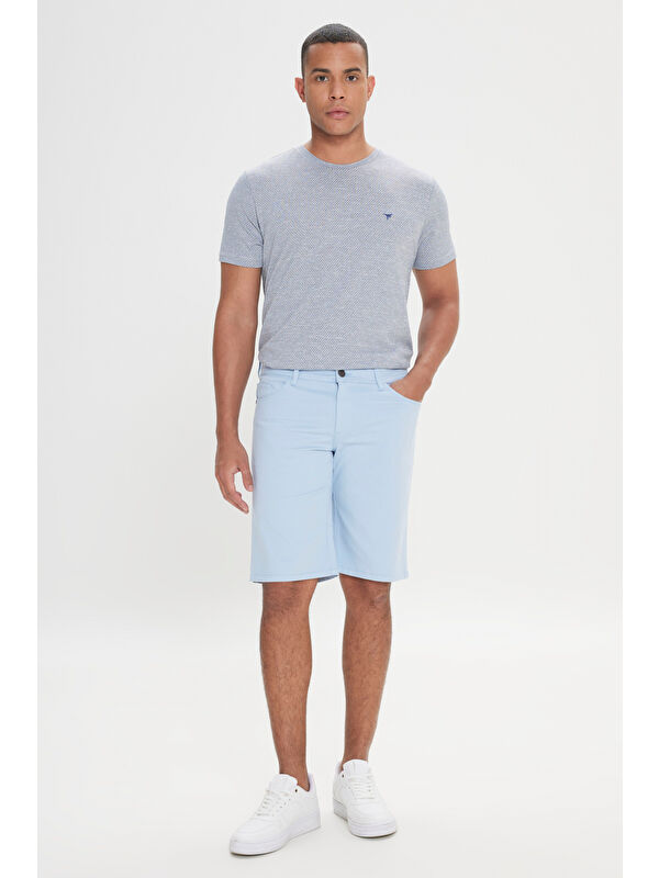 Altınyıldız Classics Erkek Açık Mavi Slim Fit Dar Kesim Yan Cepli Gofre Desenli Şort