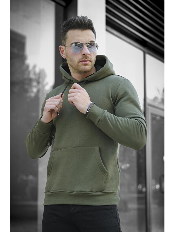 Oksit Janvier Üç İplik Şardonlu Fitted Kapüşonlu Basic Erkek Sweatshirt