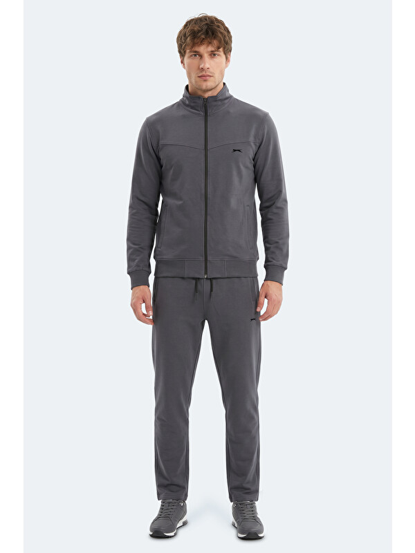 SLAZENGER BOOST GEAR Erkek Fermuarlı Dik Yaka Cepli Koyu Gri Eşofman Takımı