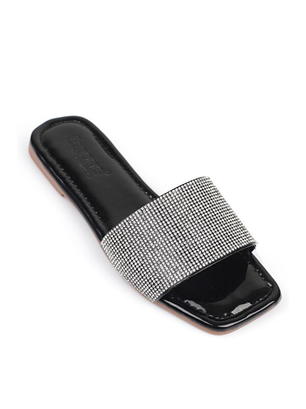 Taşlı Tek Bantlı Düz Topuk Kapitoneli Kadın Terlik - Görsel 3