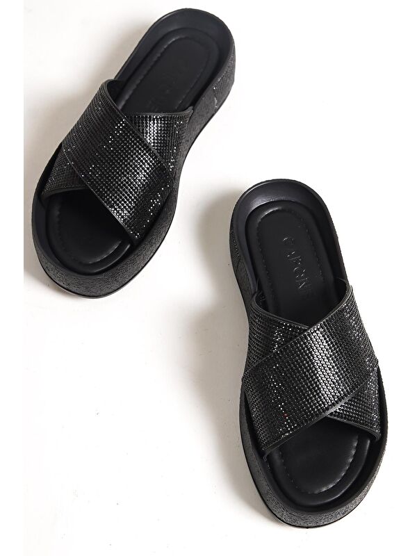 Çapraz Taşlı Bantlı Taşlı Detaylı Dolgu Topuk Kadın Terlik - Görsel 3