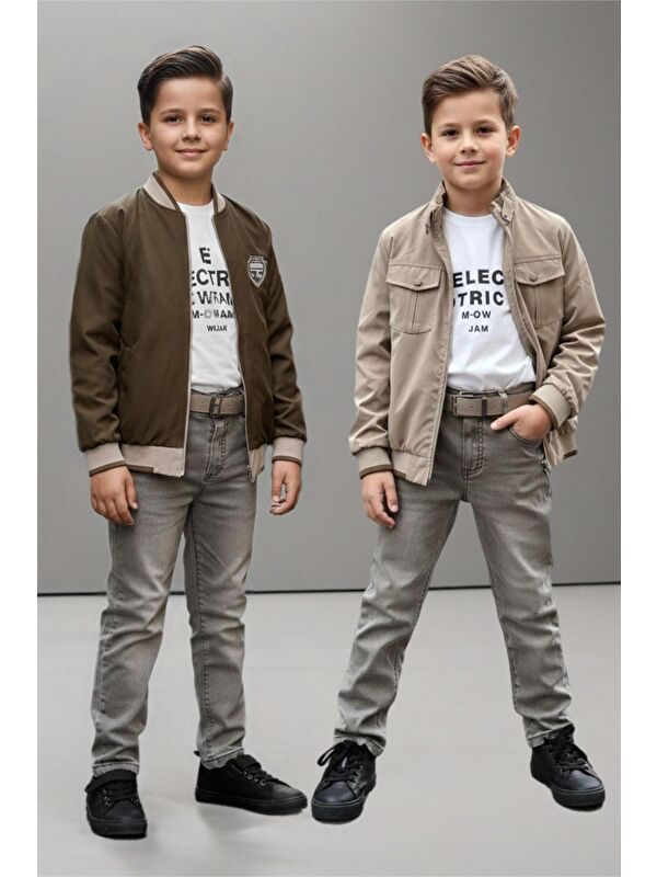 Pina Kids Erkek Çocuk Çift Taraflı Ceketli Penye Bluzlu Keten Pantolonlu Takım Elbise TKM1602