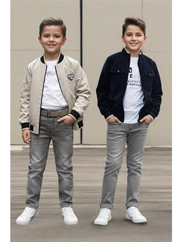 Pina Kids Erkek Çocuk Çift Taraflı Ceketli Penye Bluzlu Keten Pantolonlu Takım Elbise TKM1602