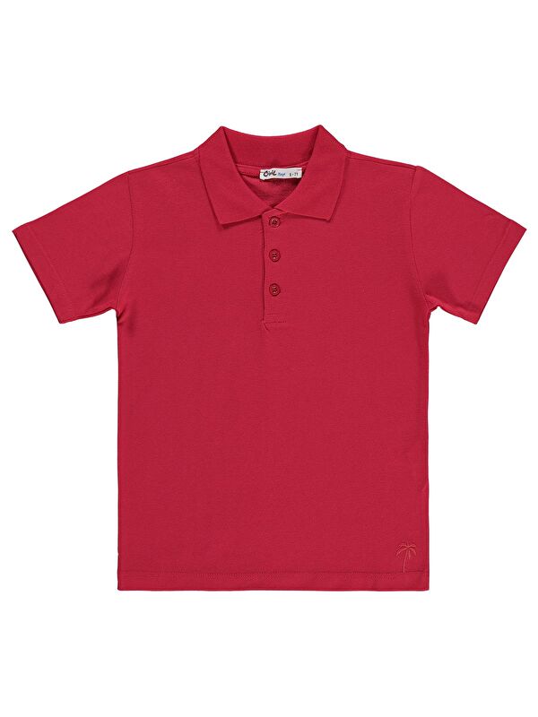 Civil Boys Erkek Çocuk Palmiye Nakışlı Polo Yaka 6-9 Yaş Tişört - Kırmızı