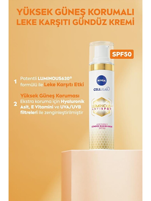 NIVEA Luminous630 Koyu Leke Karşıtı Gündüz Yüz Kremi 40ml SPF50 ve Gece Kremi 50ml, Cilt Tonu Eşitle