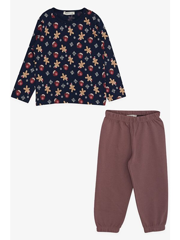 Breeze Erkek Bebek Pijama Takımı Kurabiye Desenli Lacivert (9 Ay)