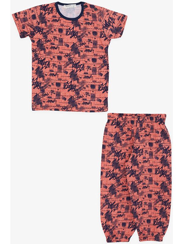 Breeze Erkek Bebek Kısa Kollu Pijama Takımı Karışık Desenli Turuncu (9 Ay)