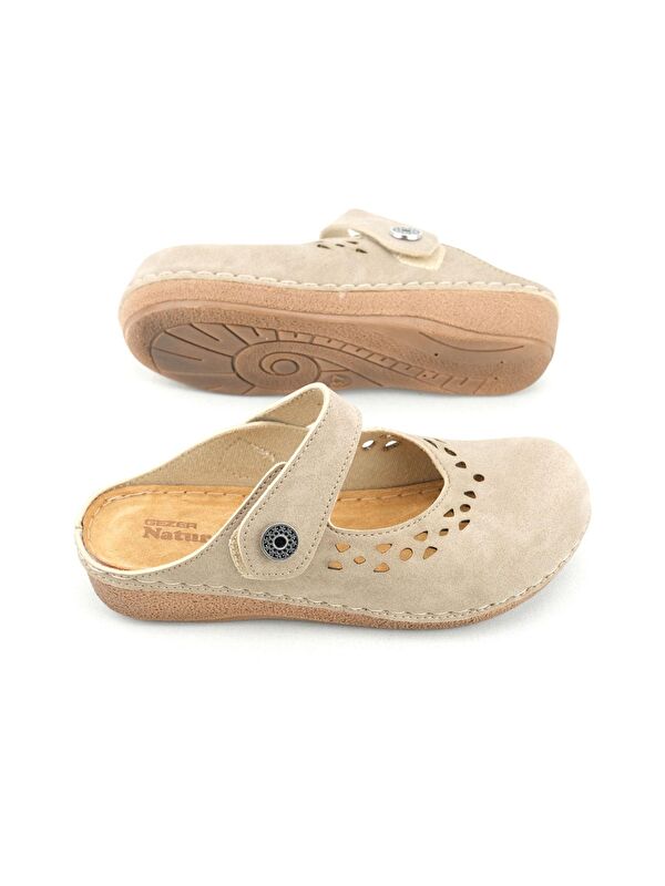 Yazlık Kadın İç Tabanı Hakiki Deri Cırt Cırtlı Terlik - Görsel 6