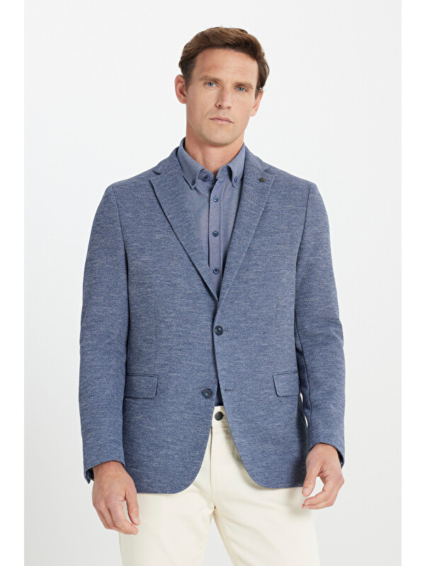 Altınyıldız Classics Erkek İndigo  Rahat Kesim Mono Yaka Desenli Kapak Cepli Blazer Ceket