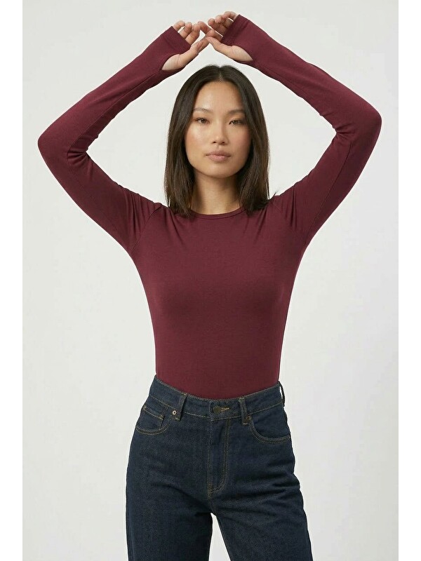 Lavix Kadın Uzun Kollu Basic Body Esnek Pamuklu Slim Fit Günlük Bluz