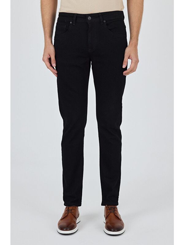 İMZA Siyah Gabardin 5 Cep Düz Paça Casual Slim Fit Pamuklu Denim Jean Pantolon 1023250152