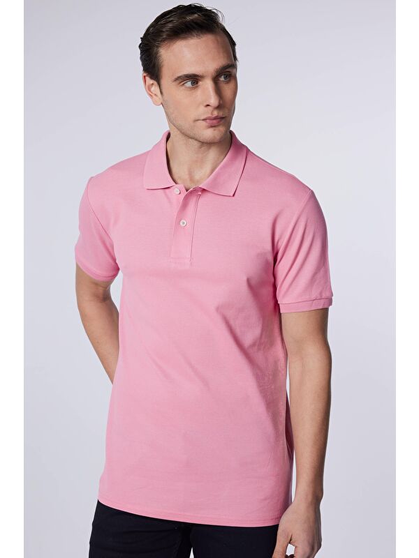 TUDORS Erkek Slim Fit Dar Kesim %100 Pamuk Düz Pike Lila Polo Yaka Tişört