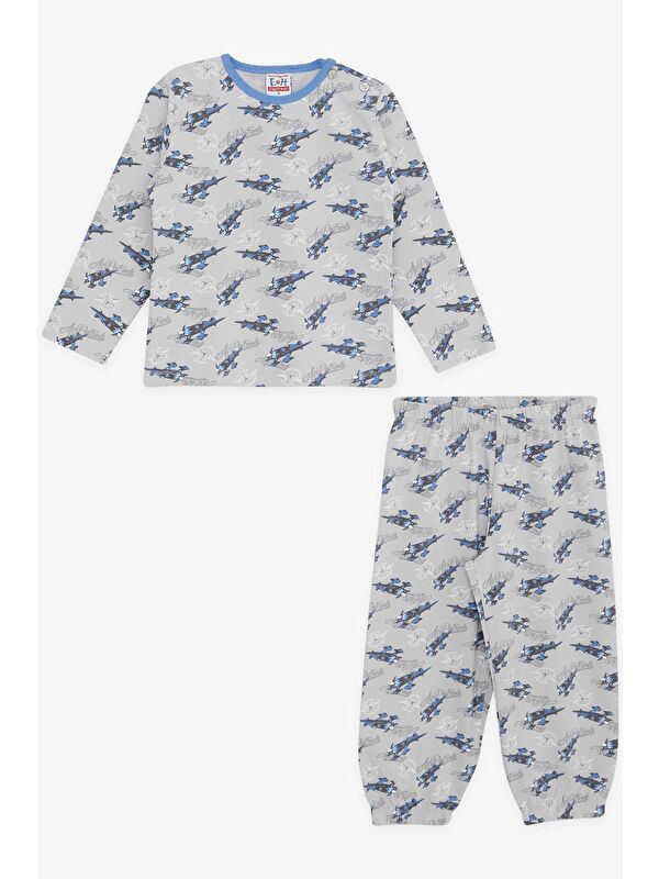 Breeze Erkek Bebek Pijama Takımı Uçak Desenli Gri (9 Ay-1 Yaş)