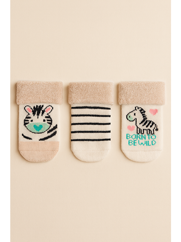 Katia And Bony Bebek 3'Lü Zebra Desenli Havlu Soket Çorap
