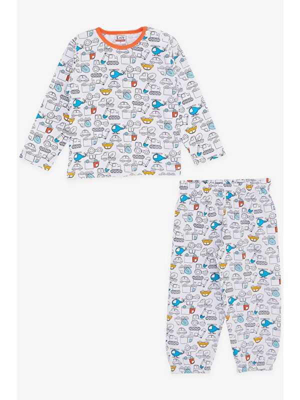 Breeze Erkek Bebek Pijama Takımı Taşıt Desenli Beyaz (9 Ay-1 Yaş)