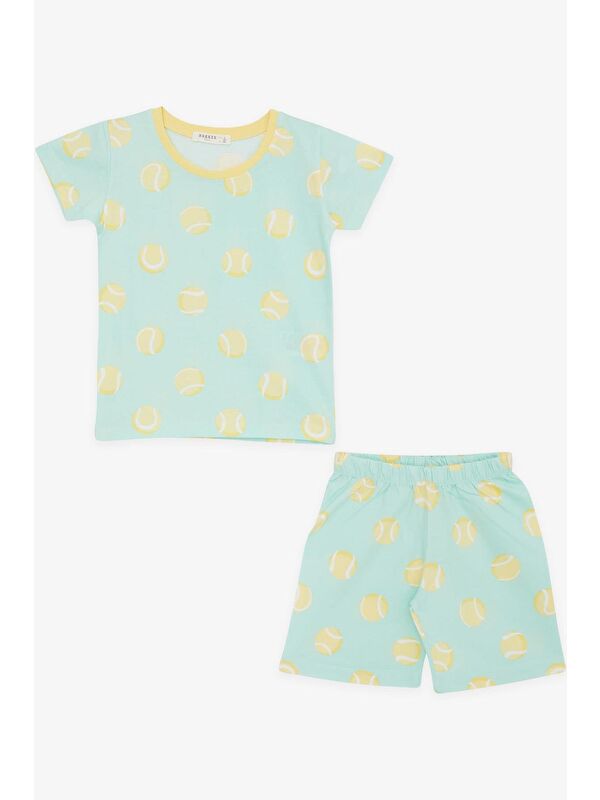 Breeze Erkek Bebek Şortlu Pijama Takımı Tenis Topu Desenli Su Yeşili (9 Ay-1.5 Yaş)