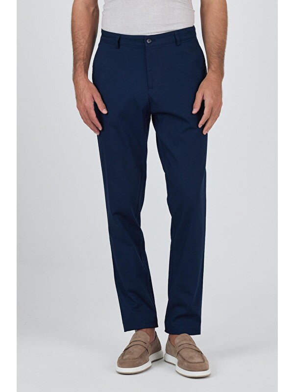İMZA Lacivert Gabardin Yan Cep Düz Paça Comfort Fit Pamuklu Casual  Chino Pantolon 1003250121