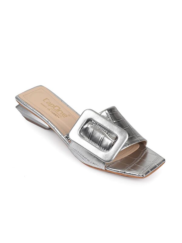 Kısa Topuklu Tokalı Rugan Kroko Kadın Terlik - Görsel 3