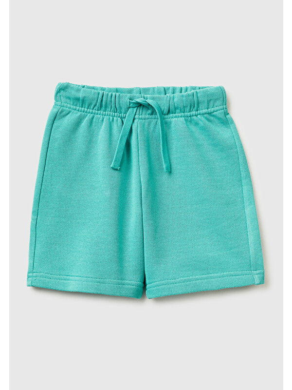 United Colors Of Benetton Erkek Bebek Mavi-yeşil Arka Cebi Logolu Sweat Şort