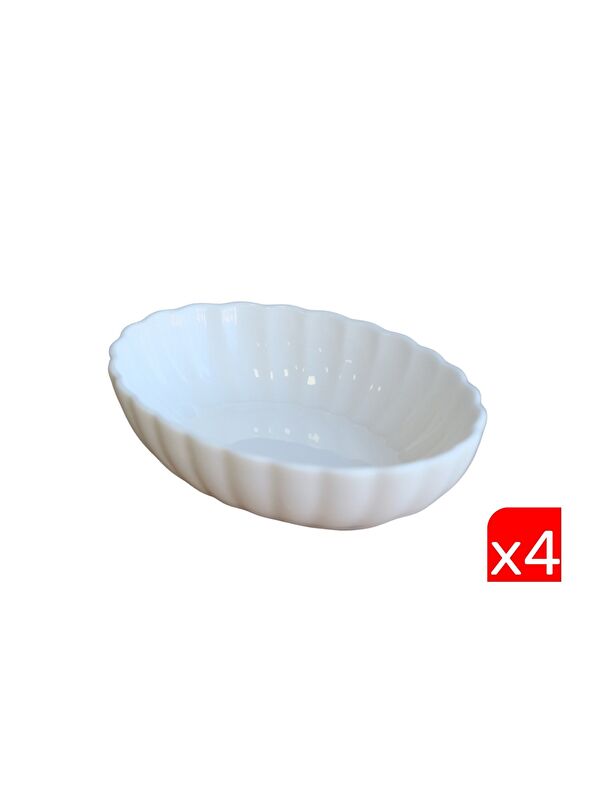TABAK EVİ Bone Krem Oval Kayık 14,5x10x3,5cm 4'lü