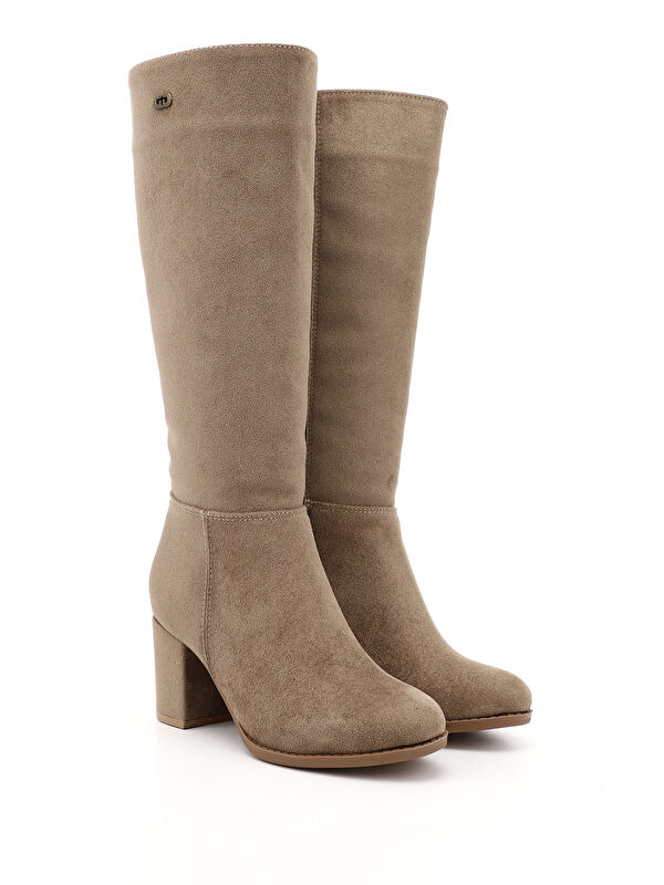 Kadın VİZON Yuvarlak Burun Fermuarlı Kalın Topuklu Çizme - Görsel 3