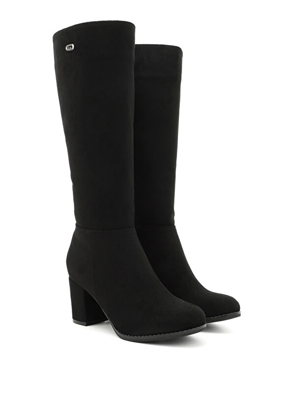 Kadın KOYU SİYAH Yuvarlak Burun Fermuarlı Kalın Topuklu Çizme - Görsel 3