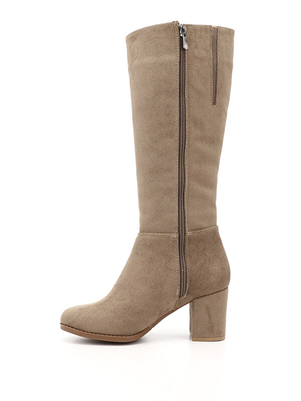 Kadın VİZON Yuvarlak Burun Fermuarlı Kalın Topuklu Çizme - Görsel 4