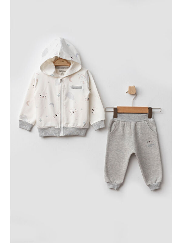 AZİZ BEBE Erkek Bebek Desenli Sweatshirt Pantolon T-shirt 3'lü Alt Üst Bebek Takımı 3 Ay-36 Ay