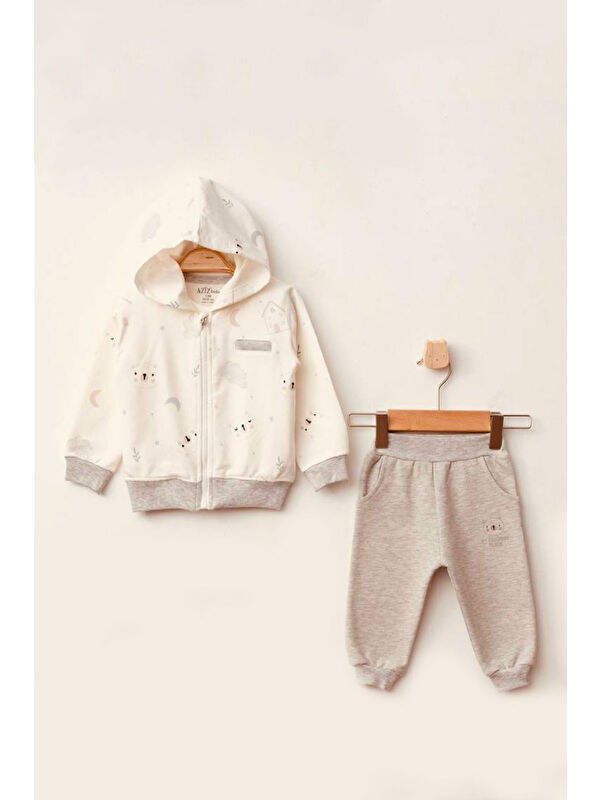 AZİZ BEBE Erkek Bebek Desenli Sweatshirt Pantolon T-shirt 3'lü Alt Üst Bebek Takımı 3 Ay-36 Ay