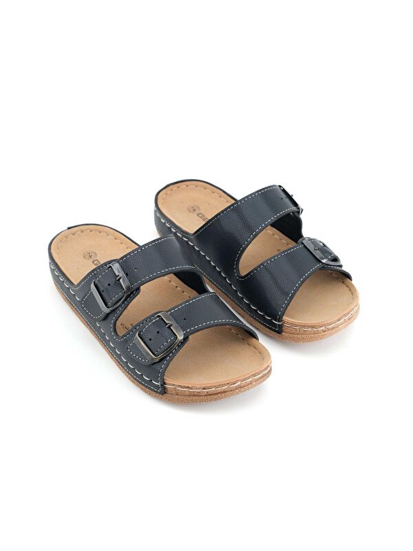 Kadın Yazlık Suni Deri Rahat Taban İki Toka Ayarlanabilir Günlük Terlik - Görsel 4