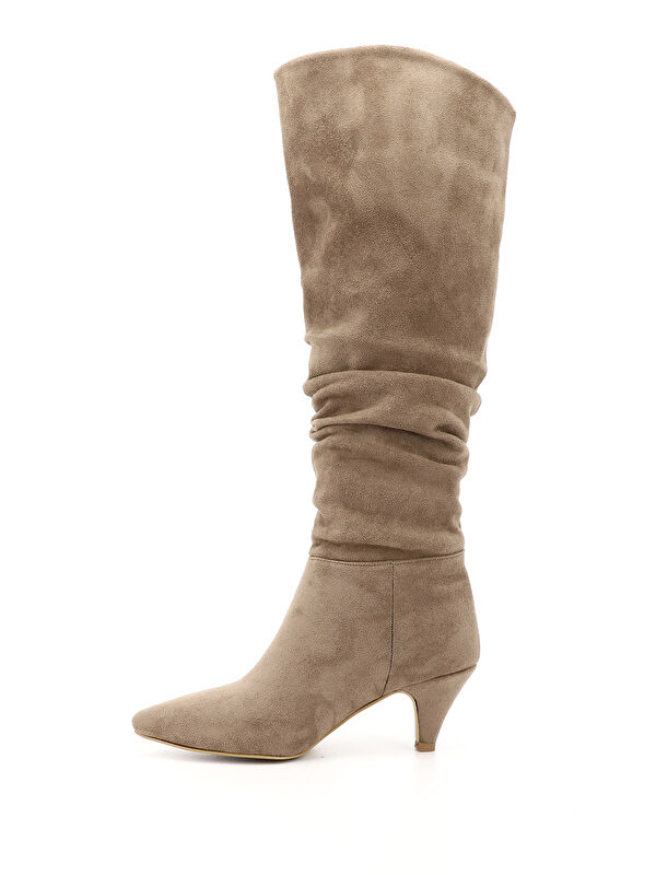 Gonderi(r) Kahverengi Gonderi(r) Sivri Burun Kadın Körüklü İnce Topuklu Diz Üstü Çizme