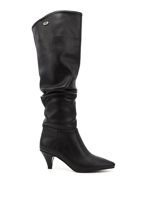 Gonderi(r) Kahverengi Gonderi(r) Sivri Burun Kadın Körüklü İnce Topuklu Diz Üstü Çizme