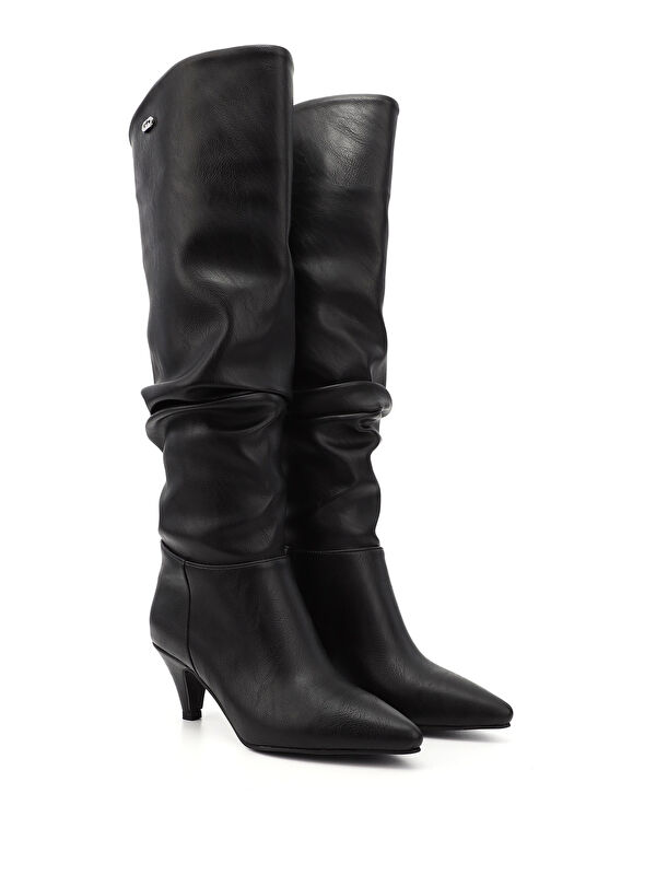 Gonderi(r) Kahverengi Gonderi(r) Sivri Burun Kadın Körüklü İnce Topuklu Diz Üstü Çizme