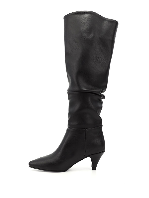 Gonderi(r) Kahverengi Gonderi(r) Sivri Burun Kadın Körüklü İnce Topuklu Diz Üstü Çizme