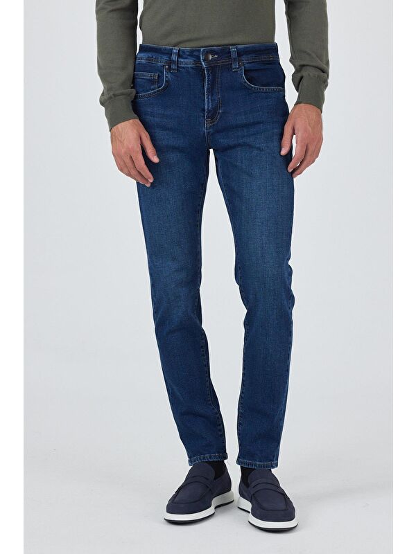 İMZA Lacivert Gabardin 5 Cep Düz Paça Casual Slim Fit Pamuklu Denim Jean Pantolon 1023250150
