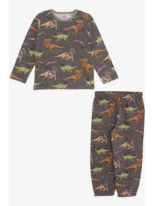 Breeze Erkek Bebek Pijama Takımı Dinozor Desenli Antrasit (9 Ay)
