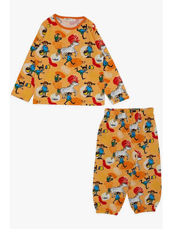 Breeze Erkek Bebek Pijama Takımı Çılgın Kız Desenli Hardal Sarı (9 Ay-1 Yaş)