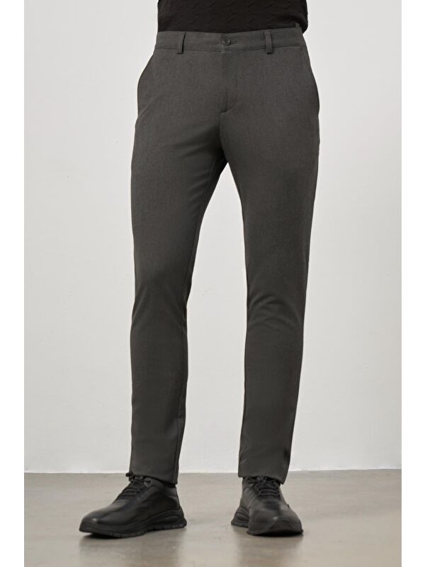 İMZA Koyu Antrasit Esnek Yandan Cepli Casual Slim Fit Chino Pantolon 1003245105