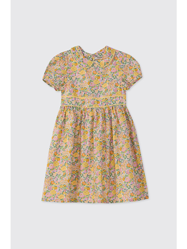 Panço Liberty Kumaş Kız Çocuk Çiçek Desenli Yaka Detaylı Elbise