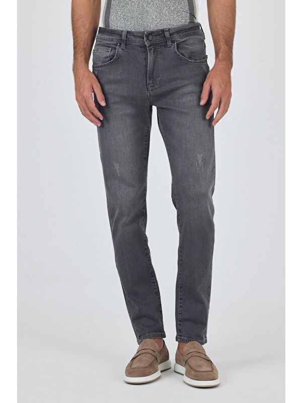 İMZA Gri Gabardin 5 Cep Düz Paça Casual Slim Fit Pamuklu Denim Jean Pantolon 1023250150