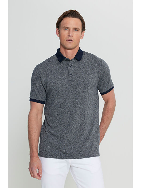 Altınyıldız Classics Erkek Lacivert Pamuklu Comfort Fit Rahat Kesim Polo Yaka Jakarlı Tişört