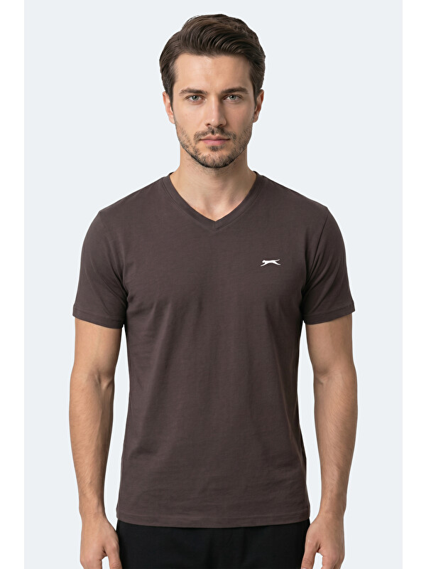 SLAZENGER RIVALDO T Erkek V Yaka Koyu Kahve Tişört